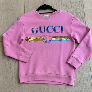 Gucci Kids Pink Sequin Logo Sweatshirt